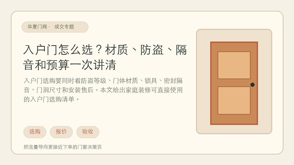 入户门怎么选？材质、防盗、隔音和预算一次讲清